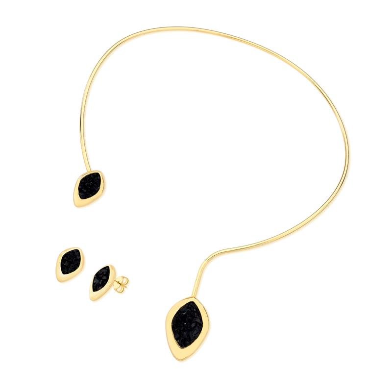 CONJUNTO FOLHEADO A OURO