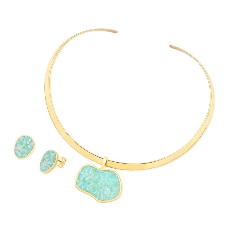 CONJUNTO FOLHEADO A OURO