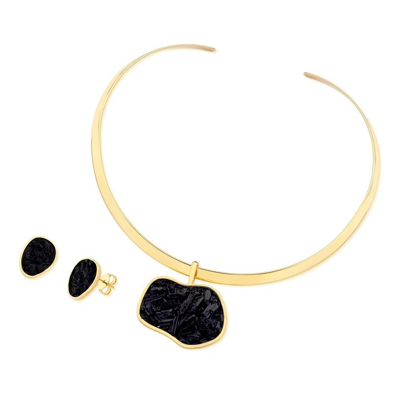 CONJUNTO FOLHEADO A OURO