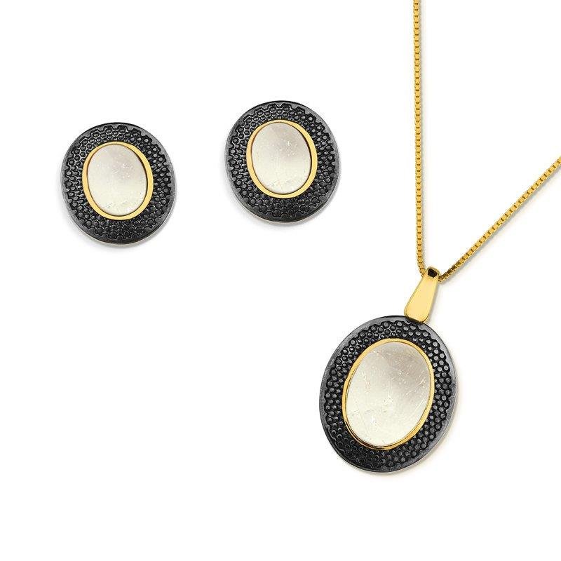 CONJUNTO FOLHEADO A OURO E RÓDIO NEGRO