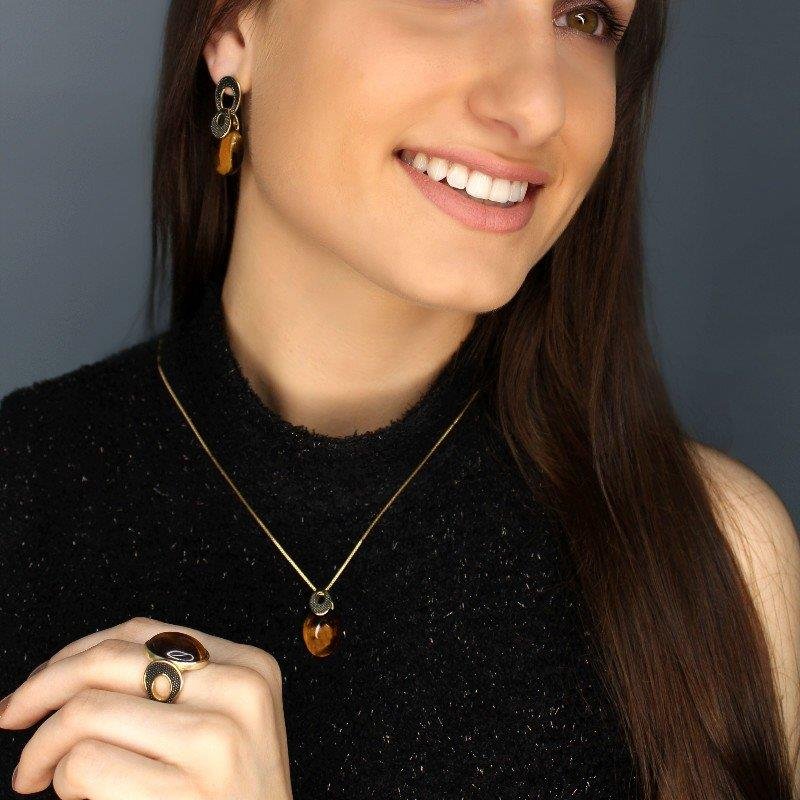 CONJUNTO FOLHEADO A OURO E RÓDIO NEGRO