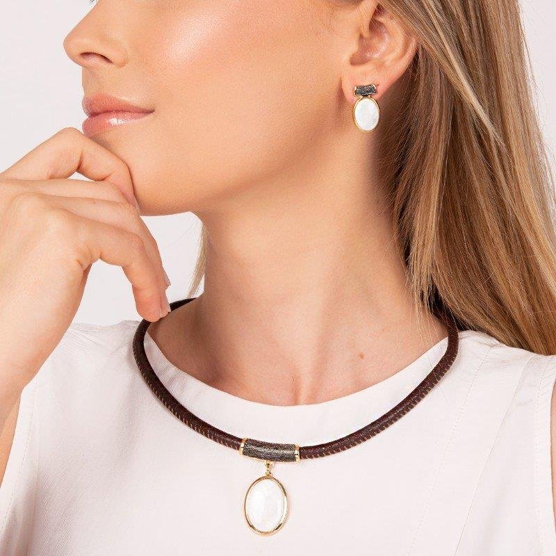 CONJUNTO FOLHEADO A OURO E RÓDIO NEGRO