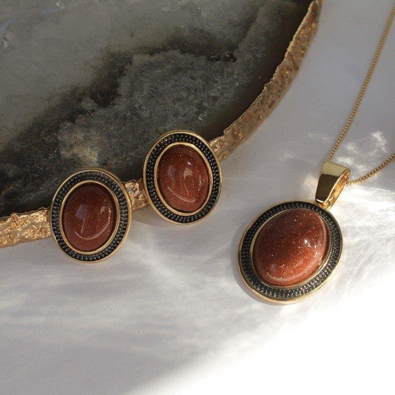 CONJUNTO FOLHEADO A OURO E RÓDIO NEGRO