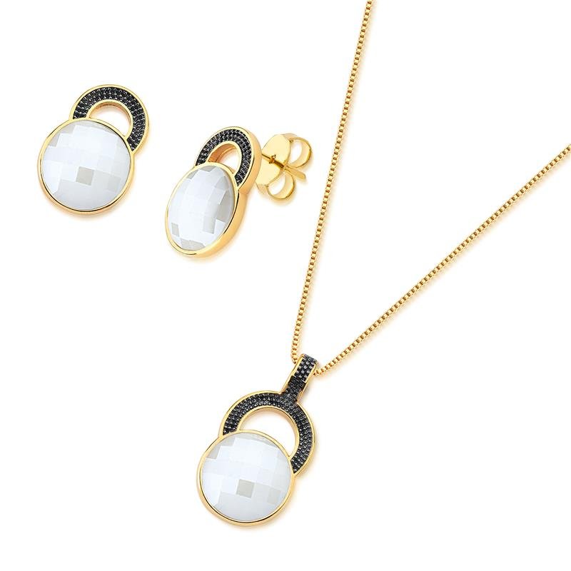 CONJUNTO FOLHEADO A OURO E RÓDIO NEGRO
