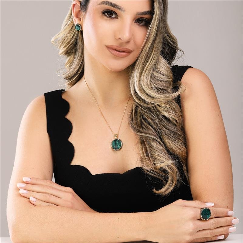 CONJUNTO FOLHEADO A OURO E RÓDIO NEGRO