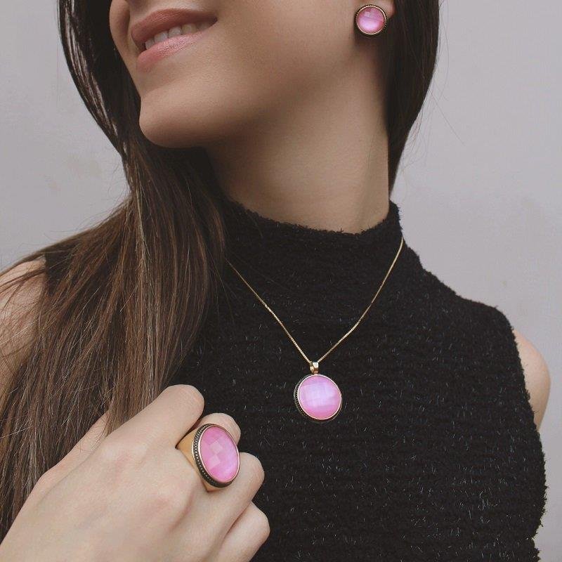 CONJUNTO FOLHEADO A OURO E RÓDIO NEGRO