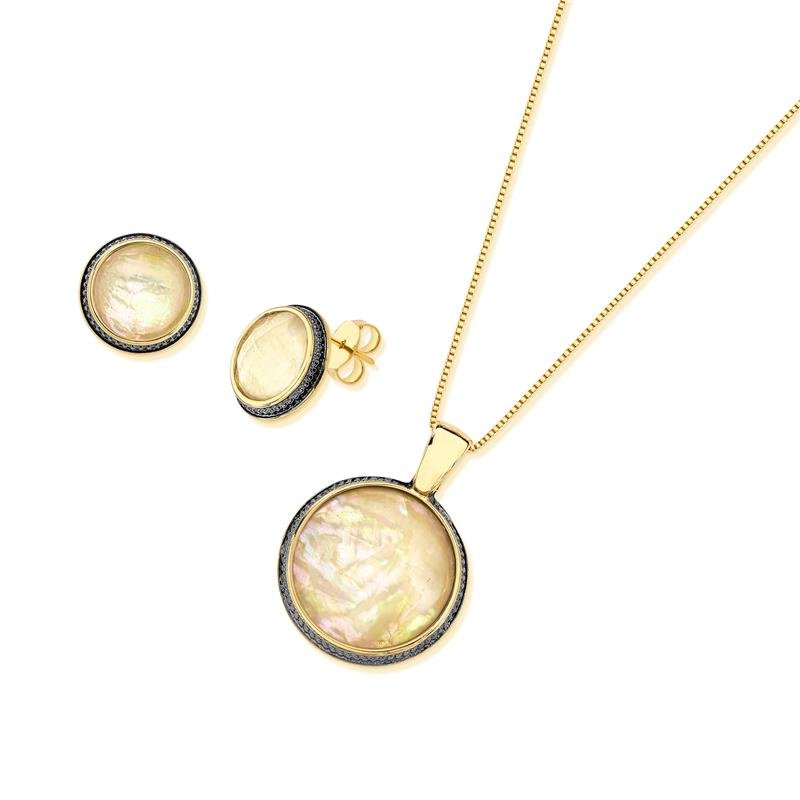 CONJUNTO FOLHEADO A OURO E RÓDIO NEGRO