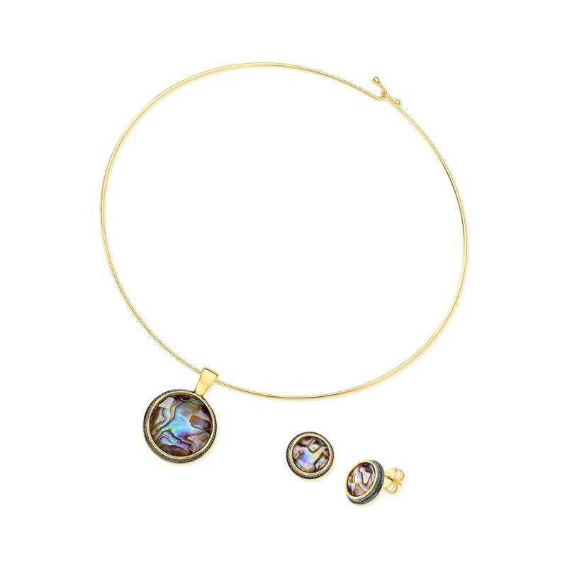 CONJUNTO FOLHEADO A OURO E RÓDIO NEGRO