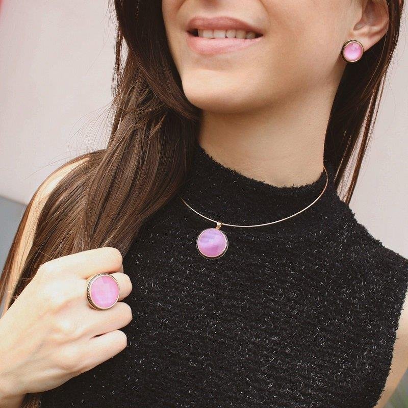 CONJUNTO FOLHEADO A OURO E RÓDIO NEGRO