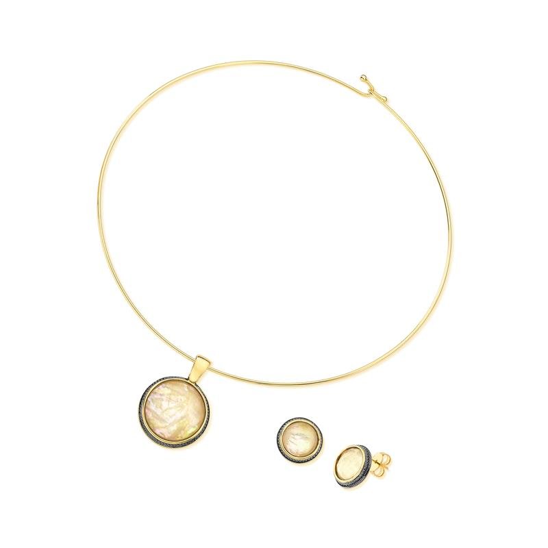 CONJUNTO FOLHEADO A OURO E RÓDIO NEGRO