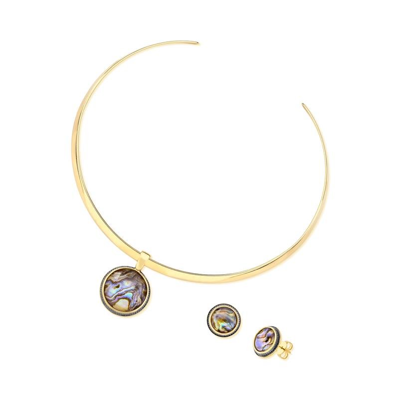 CONJUNTO FOLHEADO A OURO E RÓDIO NEGRO