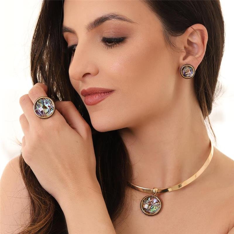 CONJUNTO FOLHEADO A OURO E RÓDIO NEGRO