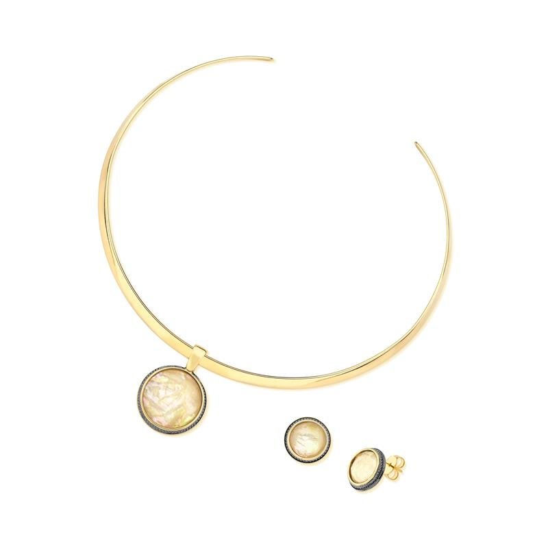 CONJUNTO FOLHEADO A OURO E RÓDIO NEGRO