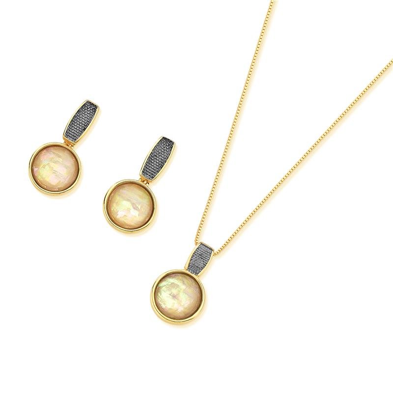 CONJUNTO FOLHEADO A OURO E RÓDIO NEGRO