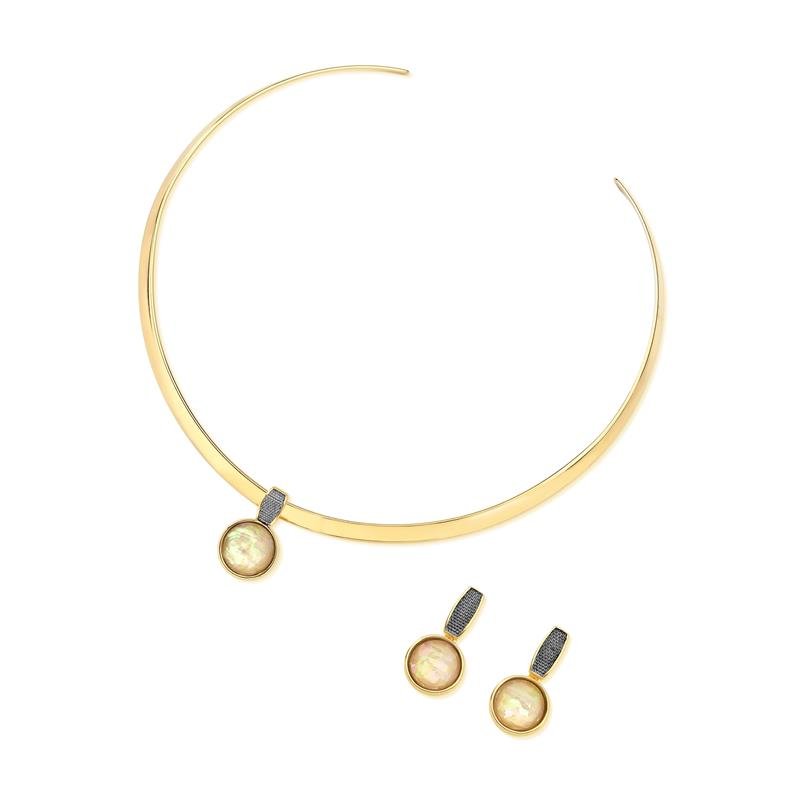 CONJUNTO FOLHEADO A OURO E RÓDIO NEGRO