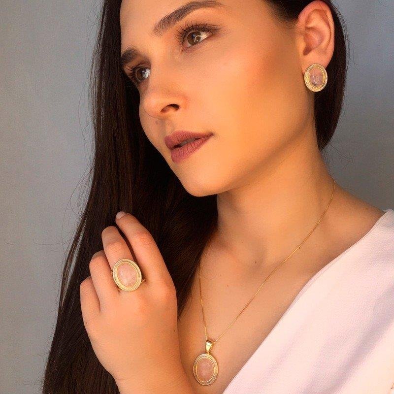 CONJUNTO FOLHEADO A OURO E RÓDIO BRANCO