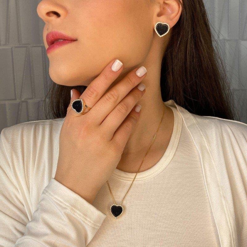 CONJUNTO FOLHEADO A OURO E RÓDIO BRANCO