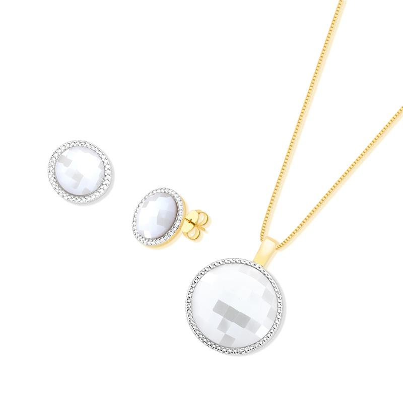 CONJUNTO FOLHEADO A OURO E RÓDIO BRANCO