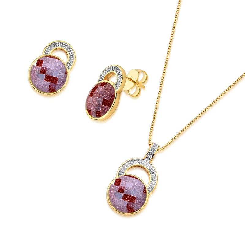 CONJUNTO FOLHEADO A OURO E RÓDIO BRANCO