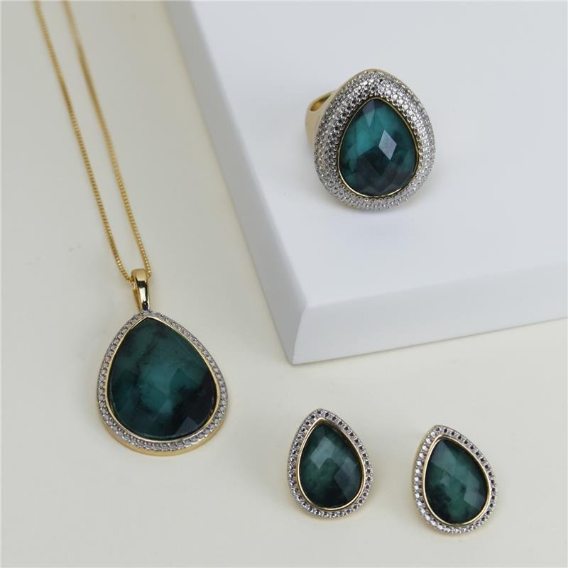 CONJUNTO FOLHEADO A OURO E RÓDIO BRANCO