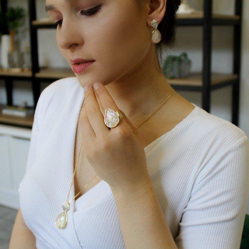 CONJUNTO FOLHEADO A OURO E RÓDIO BRANCO