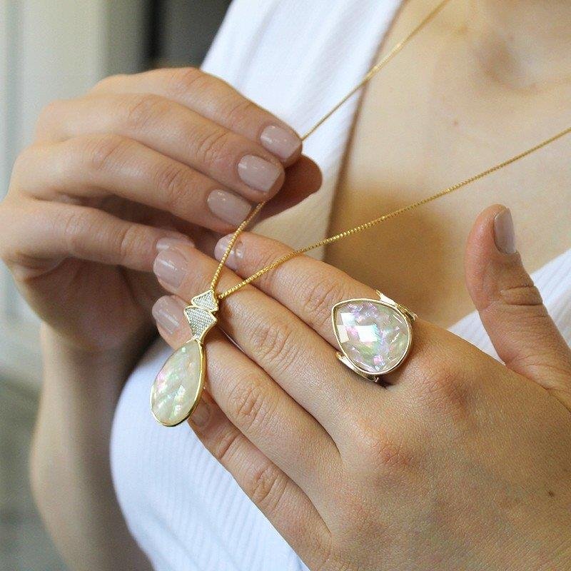 CONJUNTO FOLHEADO A OURO E RÓDIO BRANCO