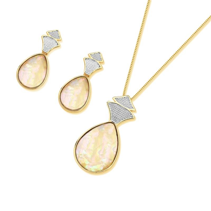 CONJUNTO FOLHEADO A OURO E RÓDIO BRANCO