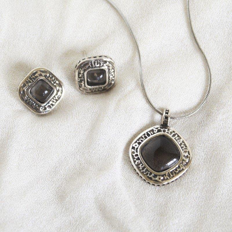 CONJUNTO FOLHEADO A PRATA ENVELHECIDA