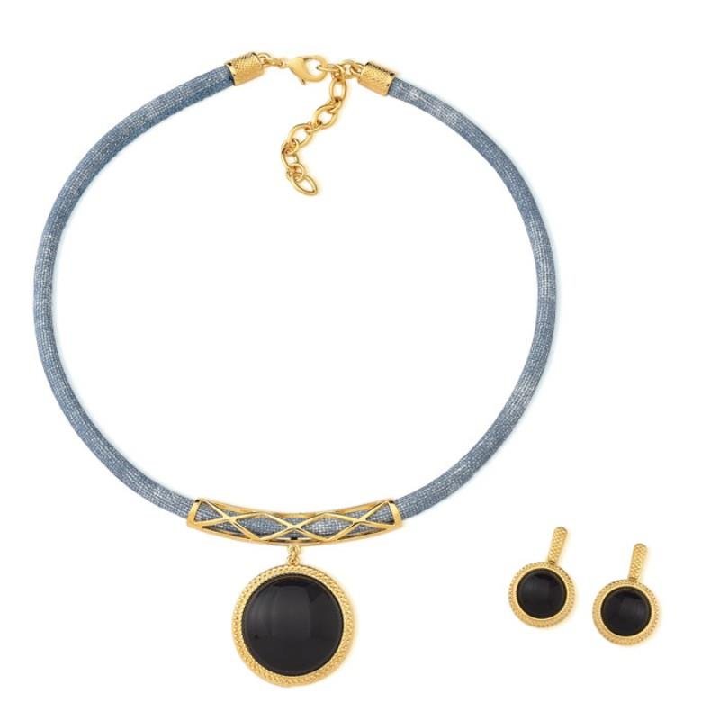 CONJUNTO JEANS FOLHEADO A PRATA ENVELHECIDA