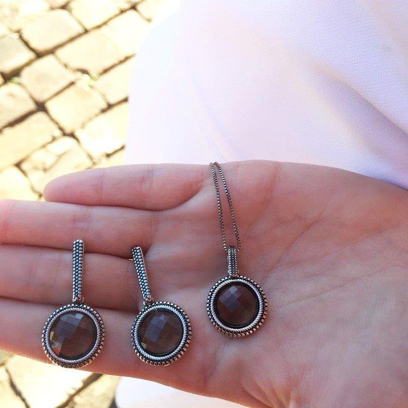 CONJUNTO FOLHEADO A PRATA ENVELHECIDA