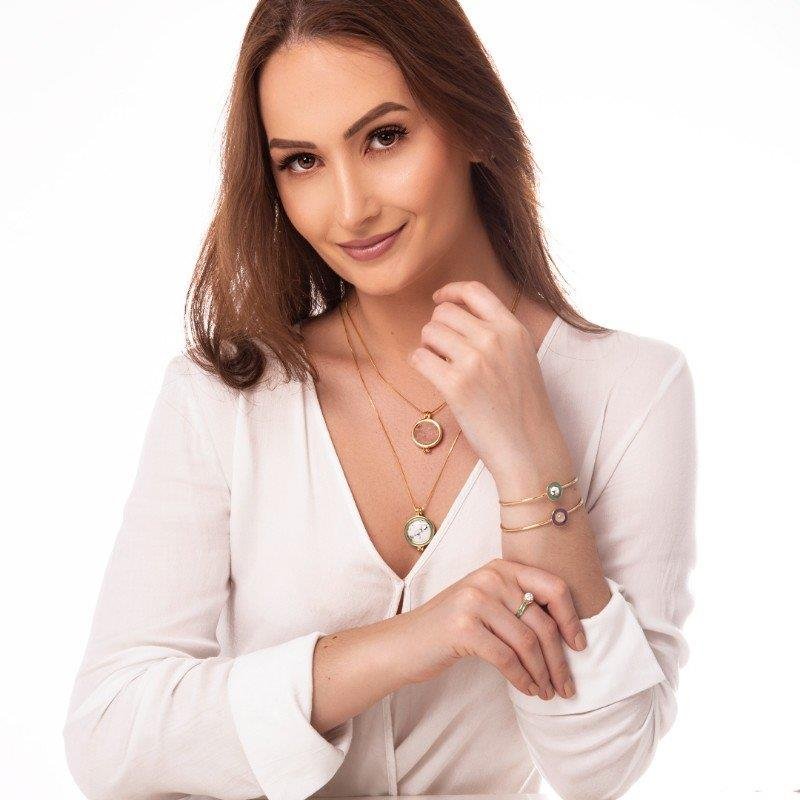 PULSEIRA FOLHEADO A OURO COM ESMALTE LILÁS