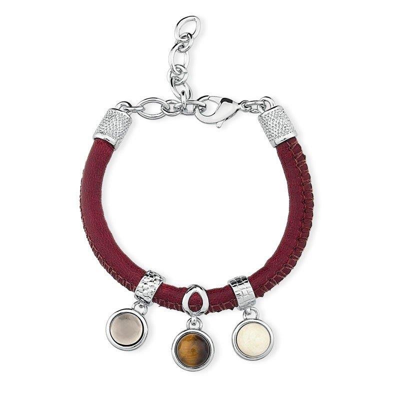 PULSEIRA DE COURO BORDÔ FOLHEADO RÓDIO