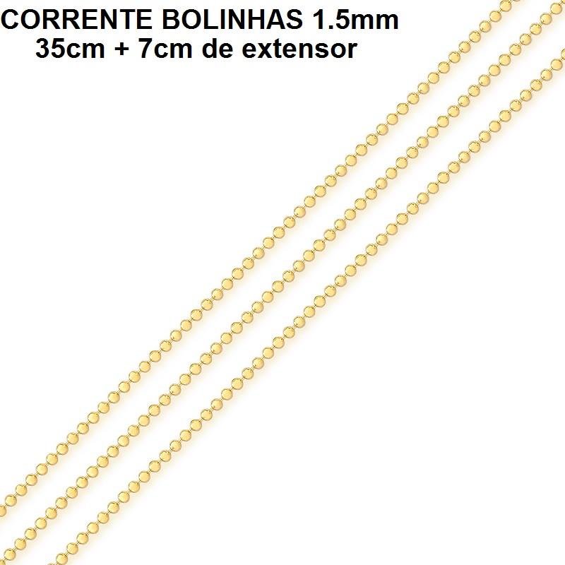 CORRENTE FOLHEADO A OURO BOLINHAS (35CM+7CM EXTENSOR)