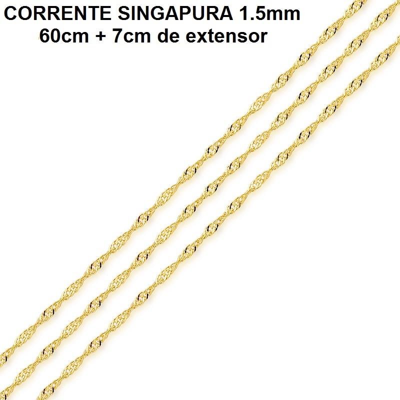 CORRENTE FOLHEADO A OURO SINGAPURA (60CM+7CM EXTENSOR)