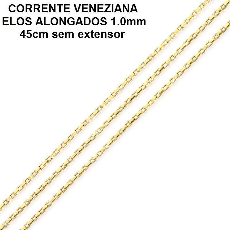 CORRENTE FOLHEADO A OURO VENEZIANA ELOS ALONGADOS 1.0 (45CM SEM EXTENSOR)