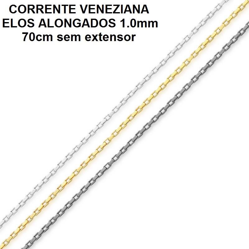 CORRENTE FOLHEADO A OURO VENEZIANA ELOS ALONGADOS 1.0 (70CM SEM EXTENSOR)