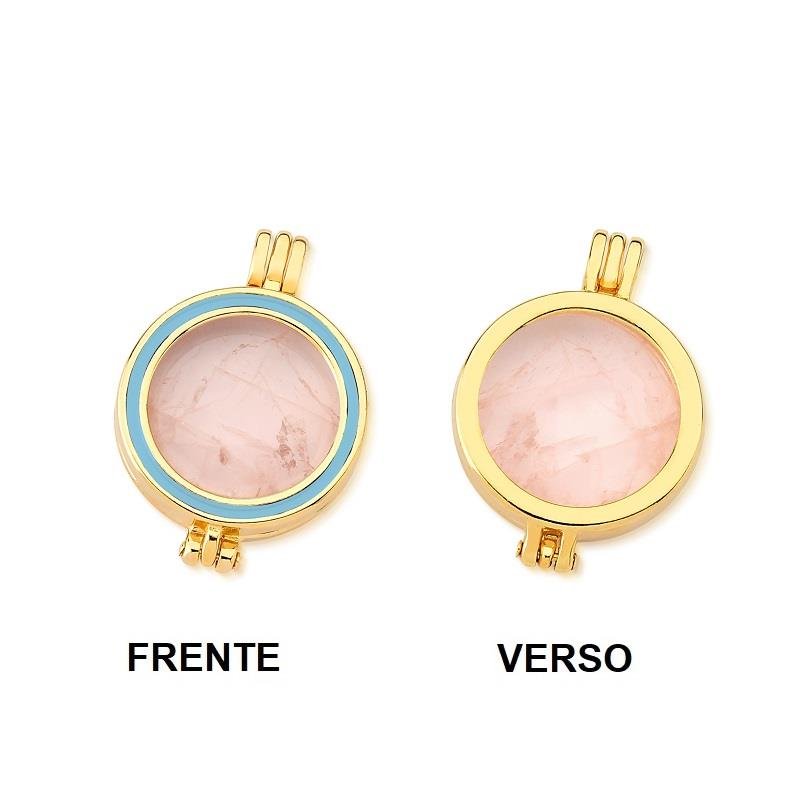 COMBO RELICÁRIO FOLHEADO A OURO COM ESMALTE AZUL