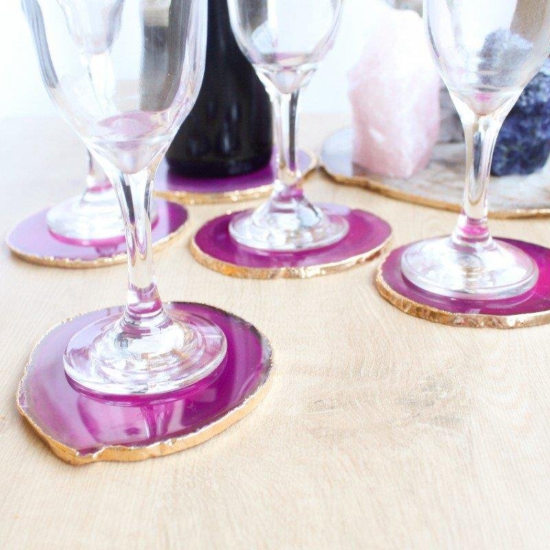 CHAPAS DE ÁGATA DECORATIVAS FOLHEADO A OURO