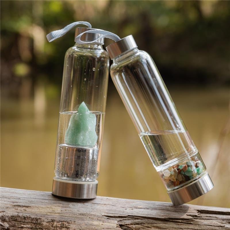 GARRAFA DE VIDRO PARA INFUSÃO BOAS VIBRAÇÕES - QUARTZO VERDE