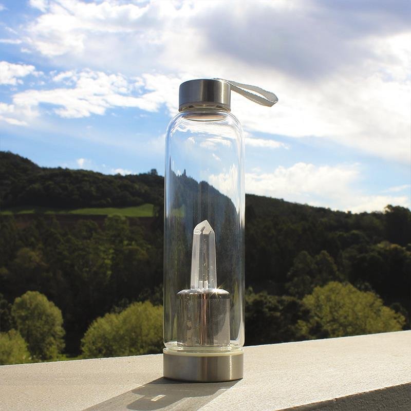 GARRAFA DE VIDRO PARA INFUSÃO BOAS VIBRAÇÕES - CRISTAL DE ROCHA