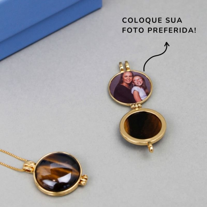 PINGENTE RELICÁRIO PARA FOTO FOLHEADO A OURO COM EFEITO PEROLADO